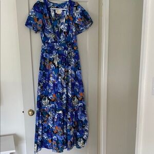 Anthropologie Blue Ruffled Tiered Maxi Dress
